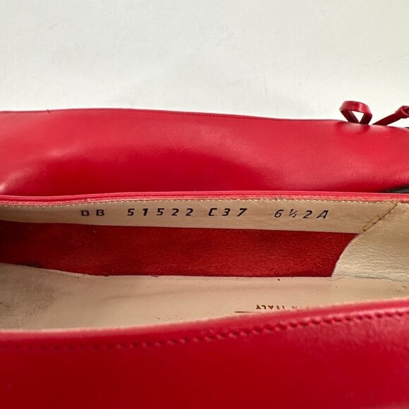 Salvatore Ferragamo Red Leather Cap Toe Bow Block Heel Vintage 6.5 Heel Shoes - Picture 8 of 9